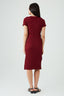 Wine Textured Short Sleeve Belted Dress