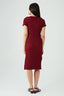 Wine Textured Short Sleeve Belted Dress