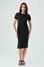 Black Textured Short Sleeve Belted Dress