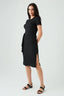 Black Textured Short Sleeve Belted Dress