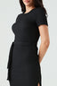 Black Textured Short Sleeve Belted Dress
