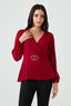 Wine Crepe Buckle Long Sleeve Blouse