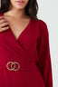 Wine Crepe Buckle Long Sleeve Blouse