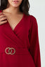 Wine Crepe Buckle Long Sleeve Blouse