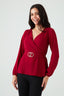 Wine Crepe Buckle Long Sleeve Blouse