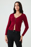 Burgundy Button Through V Neck Top