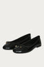 Black Wide Fit Shiny Patent Bow Trim Ballerina Shoes - Select Fashion