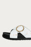 White Cross Over Pu Buckle Stud Sliders - Select Fashion