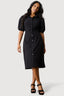 Black Puff Sleeve Poplin Midi Dress