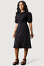 Black Puff Sleeve Poplin Midi Dress