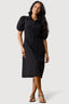 Black Puff Sleeve Poplin Midi Dress