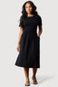 Black Mix Fabric Midi Dress