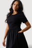 Black Mix Fabric Midi Dress