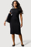 Black Textured Short Sleeve Belted Dress