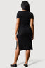 Black Textured Short Sleeve Belted Dress