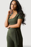 Khaki Short Sleeve Textured Jumpsuit