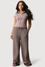 Brown Printed Border Hem Wide Leg Trousers
