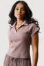 Hazelnut Ribbed Collar Detail Top