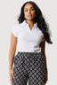 Optic White Ribbed Collar Detail Top