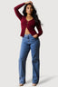 Burgundy Button Through V Neck Top