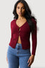 Burgundy Button Through V Neck Top