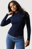 Navy Crinkle High Neck Top