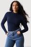 Navy Crinkle High Neck Top