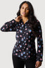 Black Floral Long Sleeve Satin Shirt