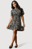 Black Floral Tie Detail Tea Dress