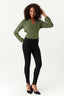 Khaki Shirred Waist Wrap Front Blouse