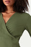 Khaki Shirred Waist Wrap Front Blouse