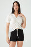 White Pointelle Ruched Front Jumper