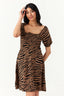 Brown Zebra Puff Sleeve Tea Dress - Select Fashion