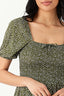 Khaki Ditsy Puff Sleeve Tea Dress - Select Fashion