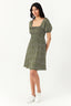 Khaki Ditsy Puff Sleeve Tea Dress - Select Fashion