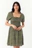 Khaki Ditsy Puff Sleeve Tea Dress - Select Fashion