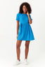 Blue Textured Belted T-Shirt Dress