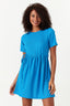 Blue Textured Belted T-Shirt Dress