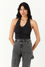 Black Ruched Detail Halter Body - Select Fashion