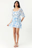 Blue Rose Print Chiffon Ra Ra Dress - Select Fashion