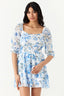Blue Rose Print Chiffon Ra Ra Dress - Select Fashion