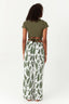 Khaki Leaf Print Wide Leg Soft Trouser