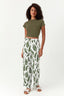 Khaki Leaf Print Wide Leg Soft Trouser