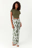 Khaki Leaf Print Wide Leg Soft Trouser