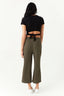 Khaki Textured Pull-On Crop Trouser - Select Fashion