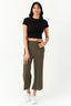 Khaki Textured Pull-On Crop Trouser - Select Fashion