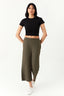 Khaki Textured Pull-On Crop Trouser - Select Fashion