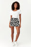 White Floral Textured Pull On Short