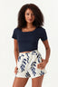 Blue Leaf Textured Pull On Short