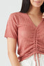 Dark Pink Pointelle Ruched Front Jumper